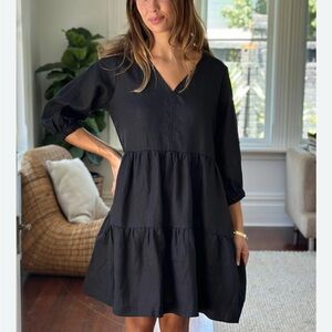 Mimosa Designer Navy  V-Neck Tiered Dress. Made in Italy